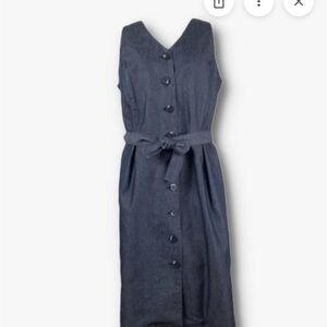 Liz Claiborne Denim Navy Button-Down Midi Dress Belted with Pockets